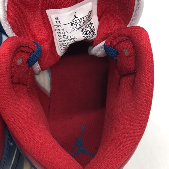 Womens AJ 1 Mid BQ6472-146 Blue/Red USED Creased/Tried on Size 5.5 No Box - Picture 9 of 12